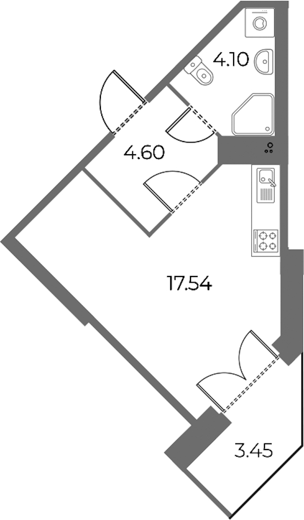 Квартира студия 27.27 м², 6/18 эт., ЖК «Огни Залива»